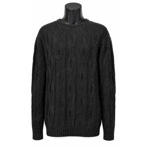 Dalmine Mens Pullover Crew Neck Cable Knit Sweater Large Black Wool Blend Italy